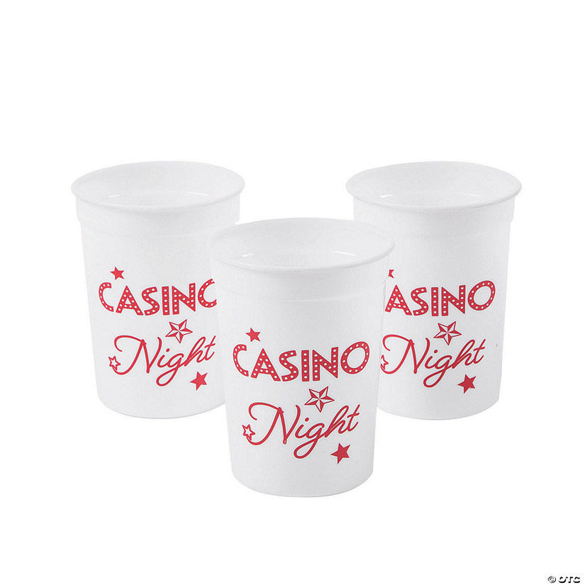 10 oz. Casino Night White & Red Disposable Plastic Cups - 12 Ct. Image
