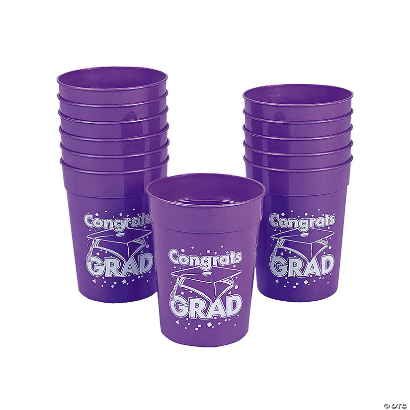 10 oz. Congrats Grad Cap Disposable Plastic Cups - 12 Ct. Image