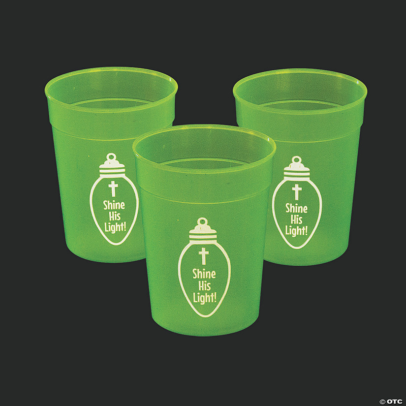 10 oz. Glow-in-the-Dark Shine His Light Reusable BPA-Free Plastic Cups - 12 Ct. Image