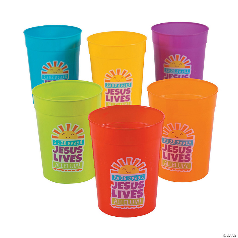 10 oz. Happy Jesus Lives Easter Reusable BPA-Free Plastic Cups- 12 Ct. Image