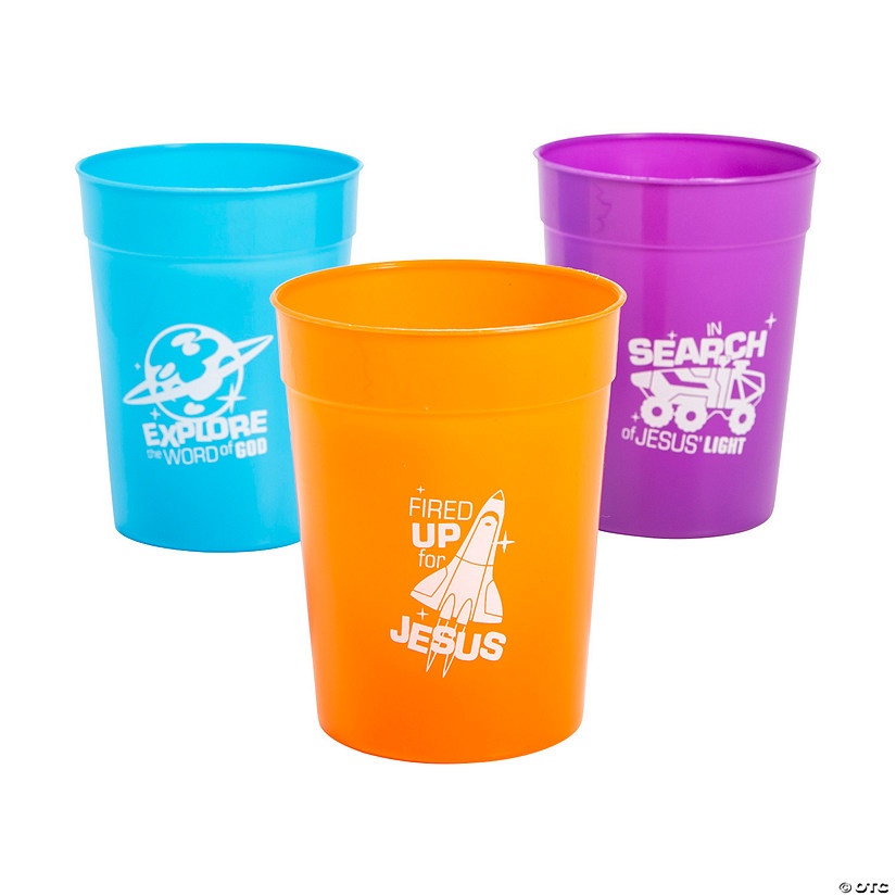 10 oz. Outer Space VBS Bright Colored Reusable Plastic Cups - 12 Pc. Image
