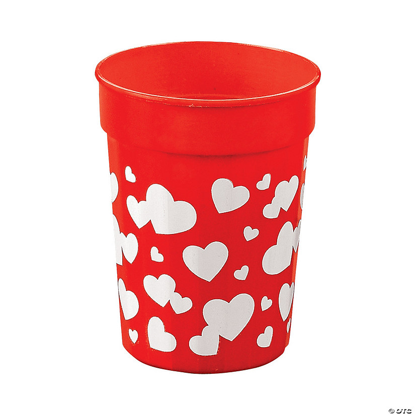 10 oz. Red Valentine Reusable Plastic Cups with White Hearts - 12 Ct. Image