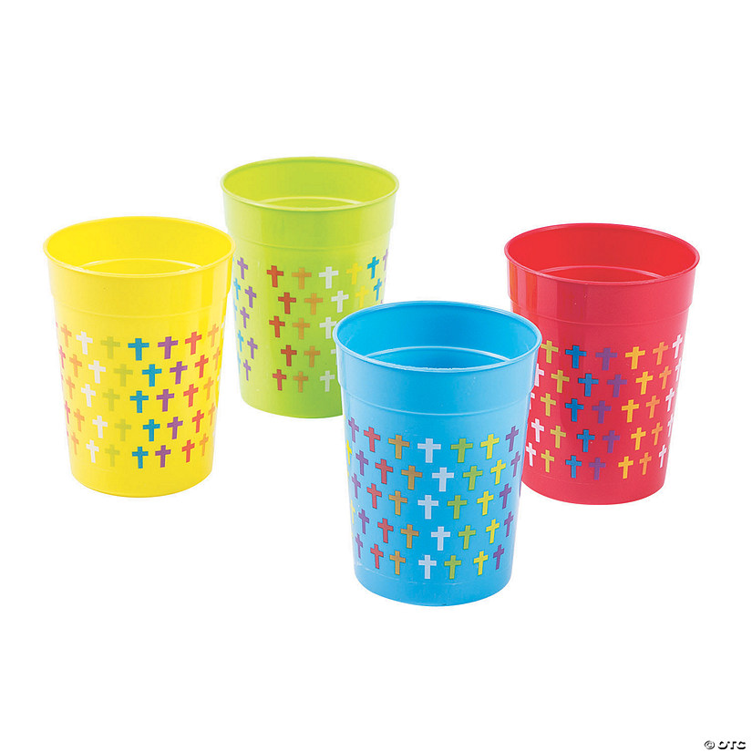 10 oz. Religious Rainbow Crosses Reusable Plastic Cups - 12 Pc. Image