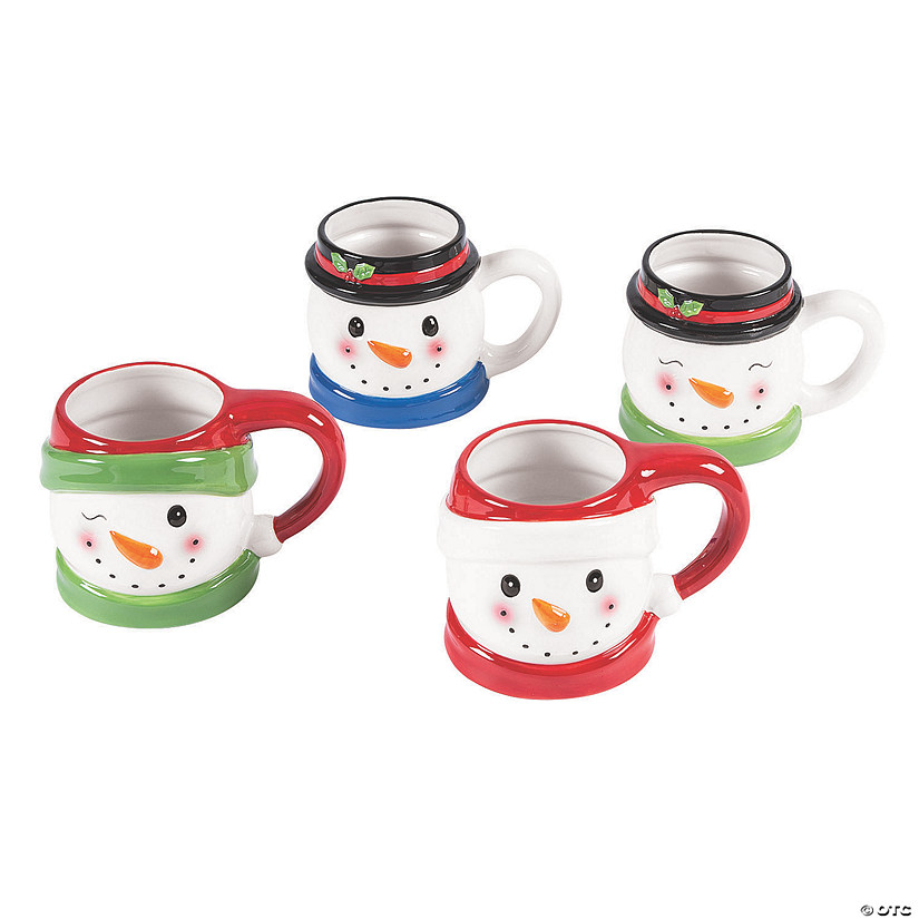 10 oz. Snowman Reusable Ceramic Mugs - 4 Ct. Image