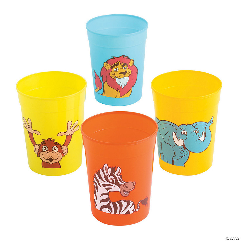 10 oz. Zoo Adventure Zebra, Monkey, Lion & Elephant Reusable BPA-Free Plastic Cups - 12 Ct. Image
