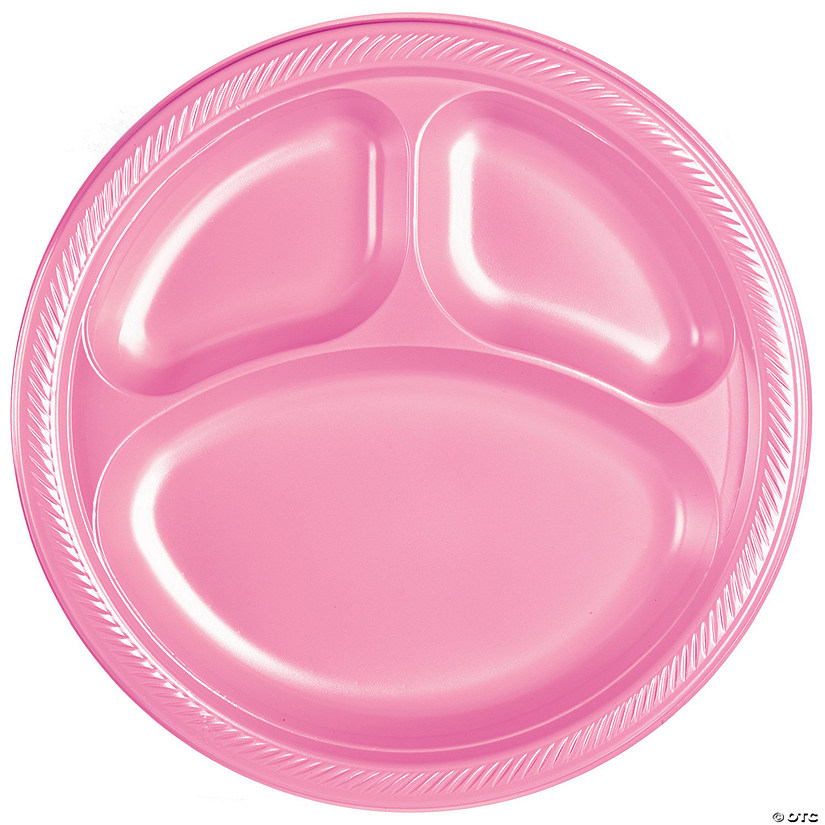 10" Pink Disposable Three-Section Round Plastic Dinner Plates - 20 Ct. Image