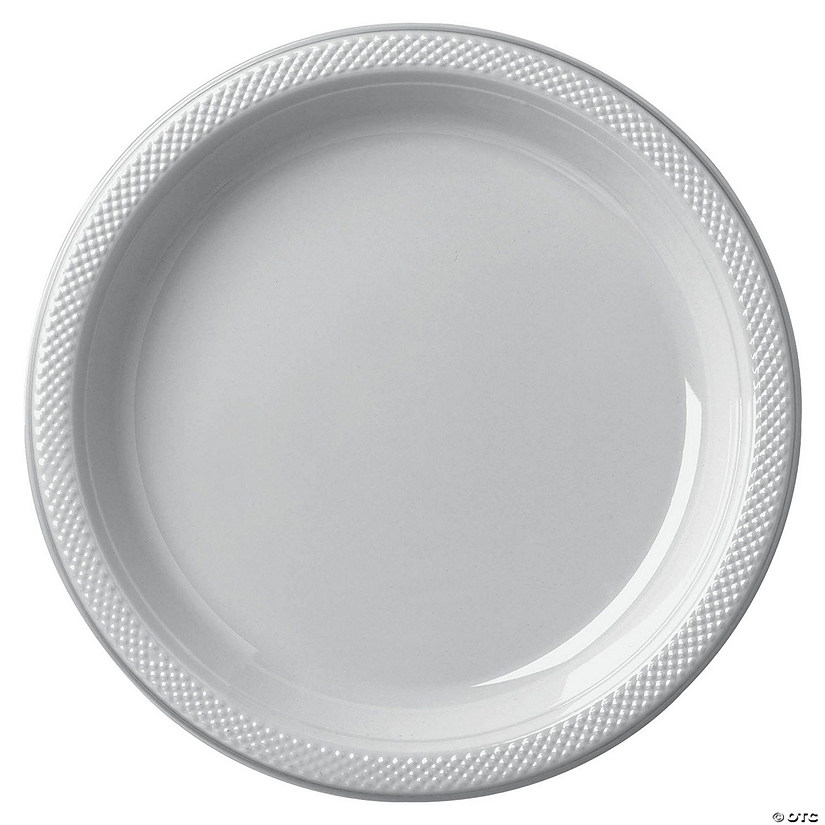 10" Silver Disposable Round Plastic Dinner Plates - 20 Ct. Image