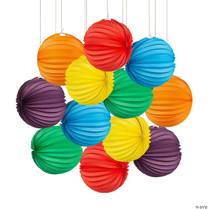 10" Solid Color Accordion Hanging Paper Lanterns - 12 Pc. Image