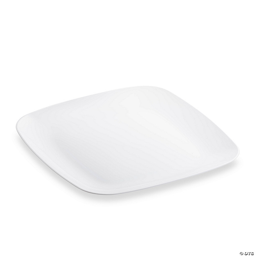 10" Solid White Flat Rounded Square Disposable Plastic Dinner Plates (40 Plates) Image