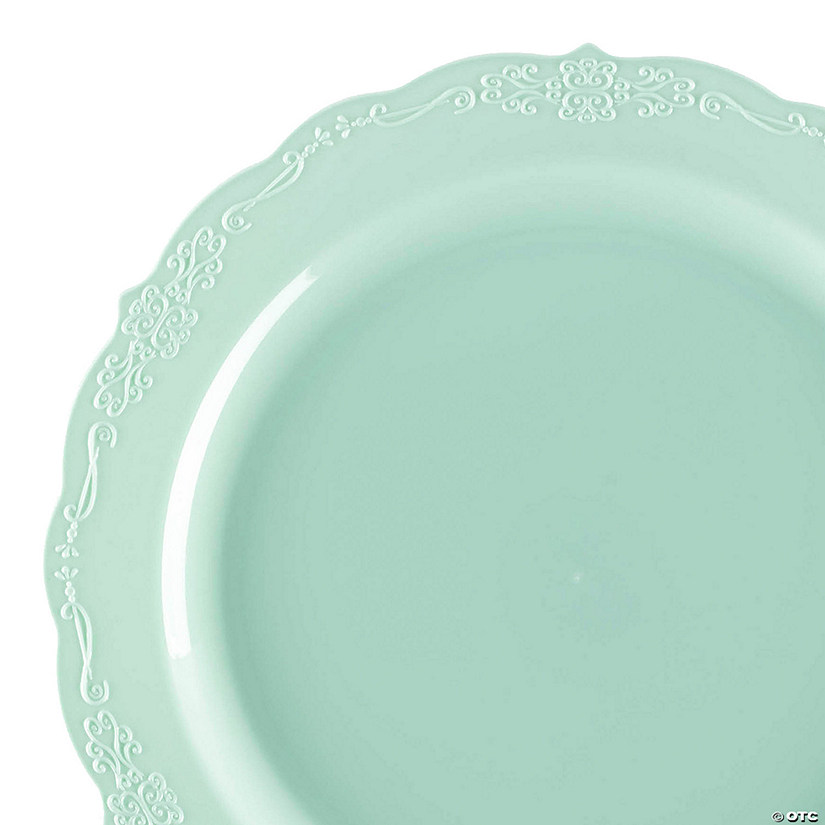 10" Turquoise Vintage Round Disposable Plastic Dinner Plates (50 Plates) Image
