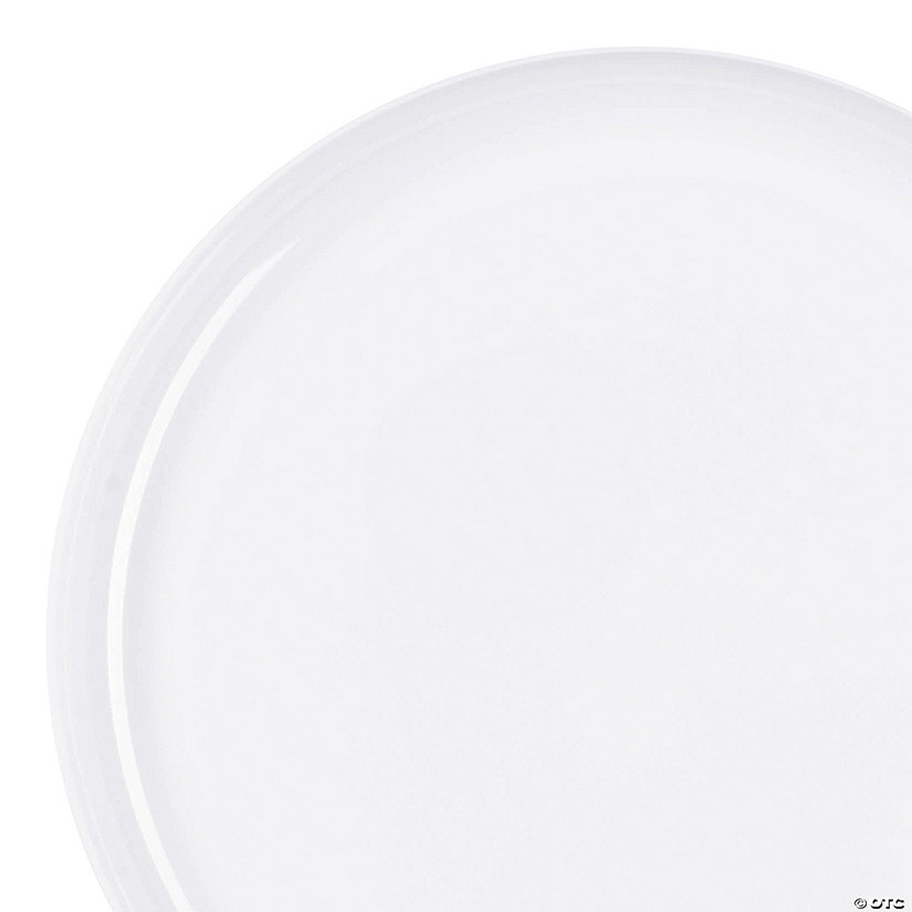 10" White Flat Round Disposable Plastic Dinner Plates (40 Plates) Image