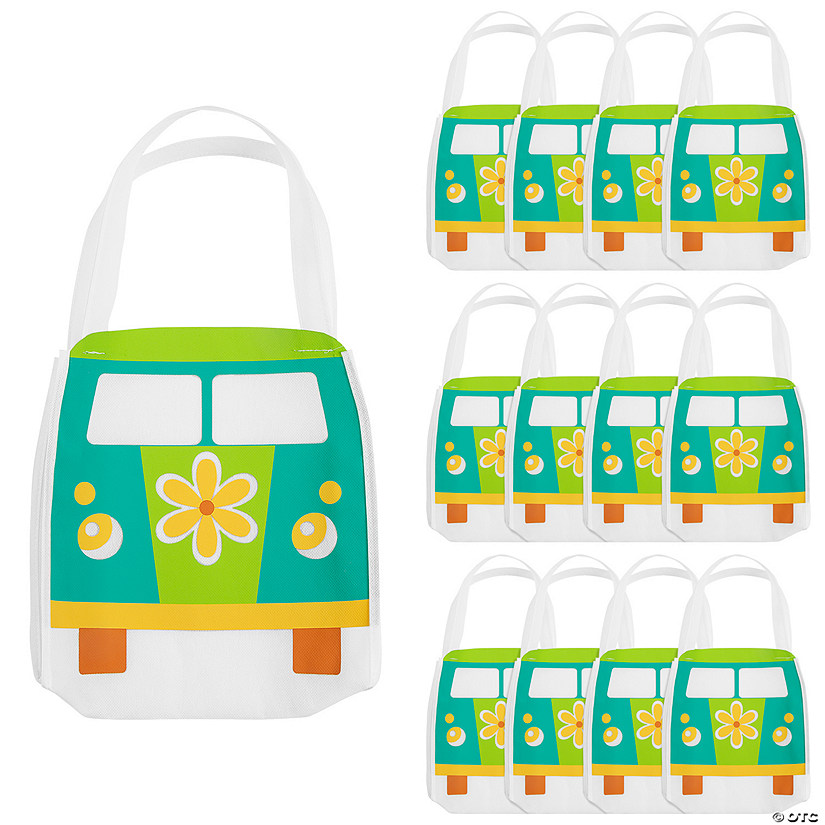 10" x 10" Medium Groovy Van-Shaped Nonwoven Tote Bags &#8211; 12 Pc. Image