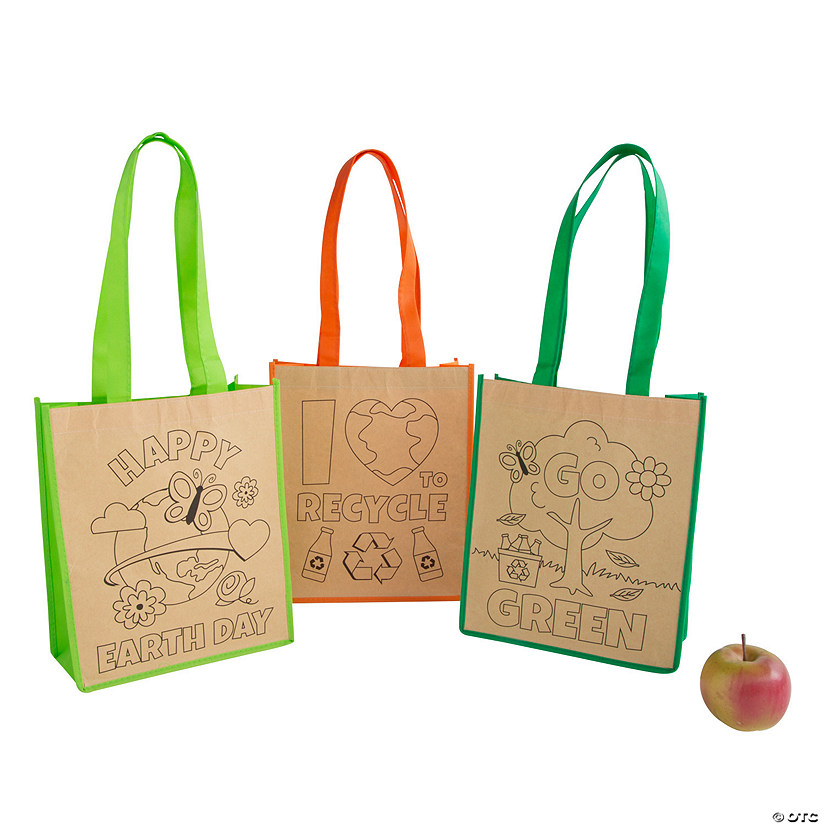 10" x 12" Medium Color Your Own Earth Day Nonwoven Tote Bags - 12 Pc. Image