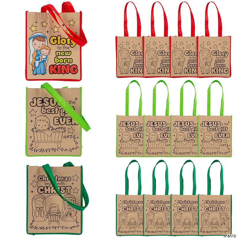 10" x 12" Medium Color Your Own Religious Nativity Nonwoven Tote Bags - 12 Pc. Image