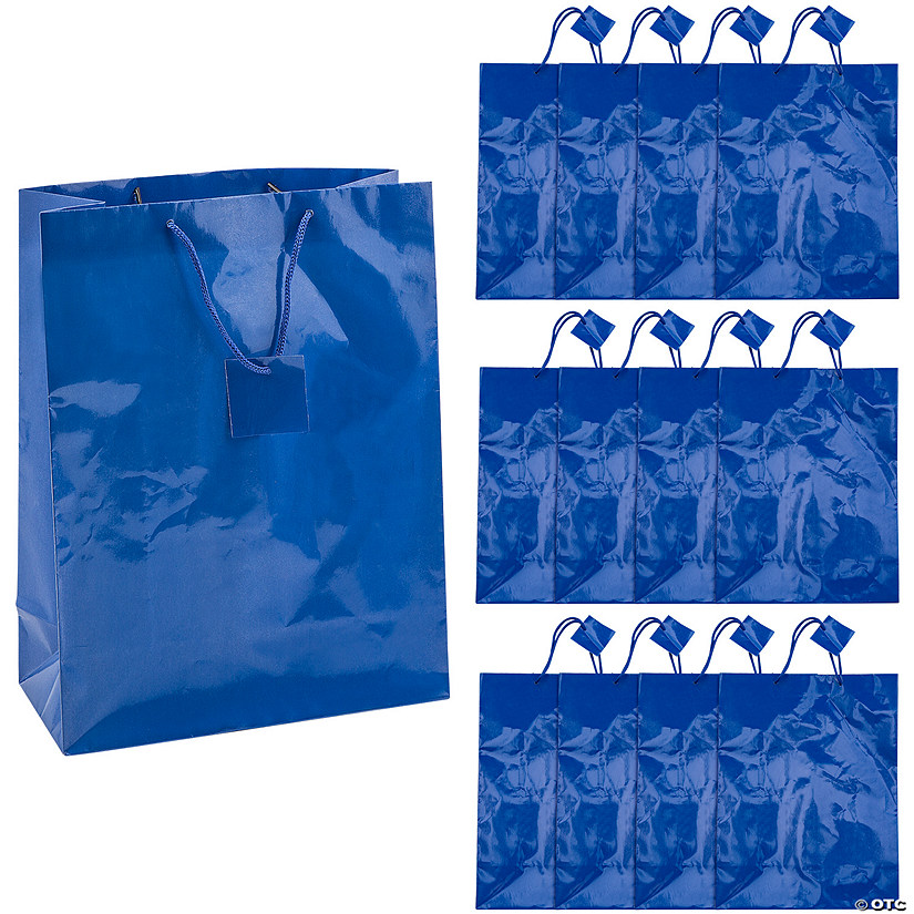 10" x 13" Large Royal Blue Paper Gift Bags with Tag - 12 Pc. Image