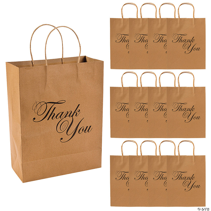 10" x 13" Large Thank You Kraft Paper Gift Bags - 12 Pc. Image