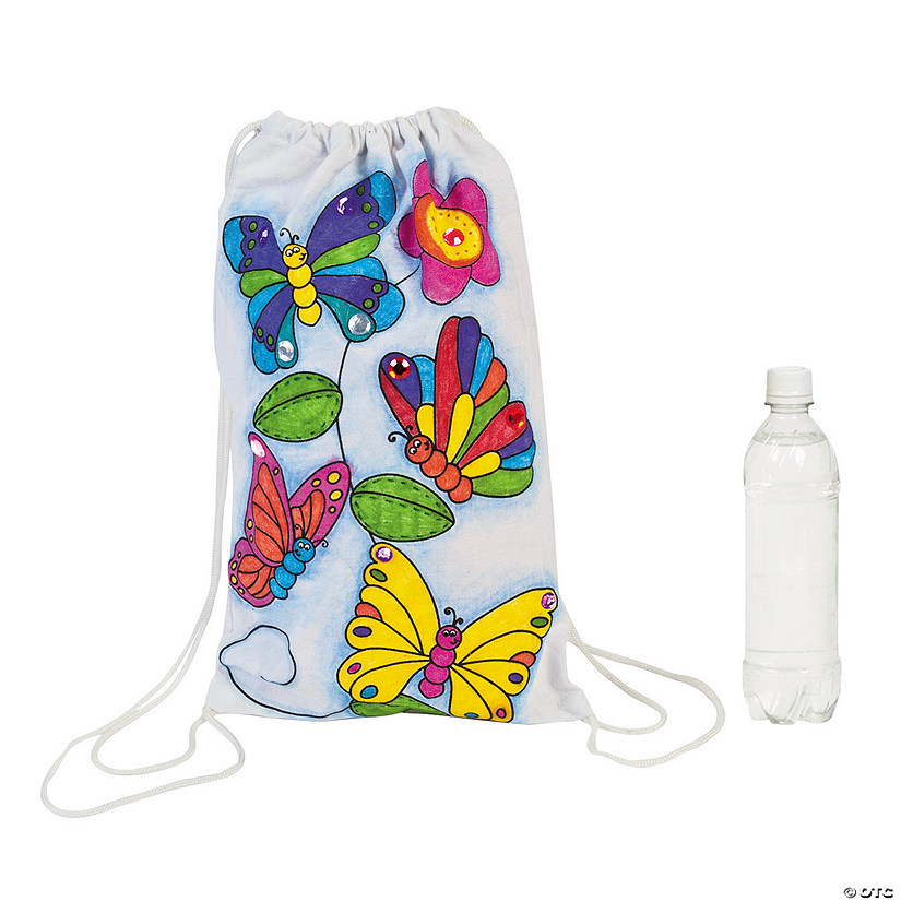 10" x 15 1/4" Color Your Own Butterfly Canvas Drawstring Bags - 12 Pc. Image