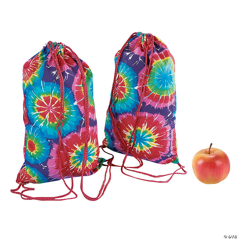 10" x 15" Medium Nonwoven Colorful Tie-Dyed Drawstring Bags - 12 Pc. Image