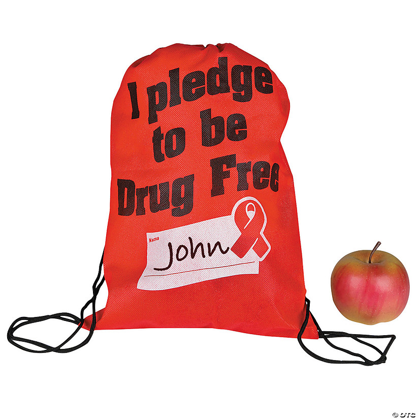 10" x 15" Medium Pledge to be Drug Free Nonwoven Drawstring Bags - 12 Pc. Image