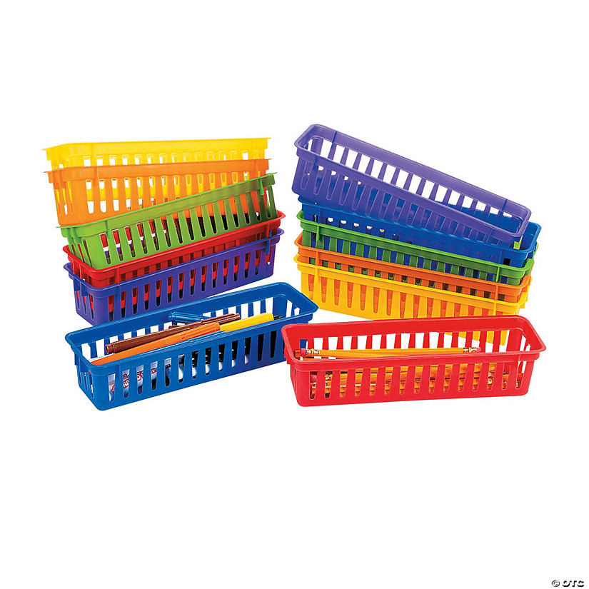 10" x 2 1/4" Classroom Pencil & Marker Plastic Baskets - 12 Pc. Image