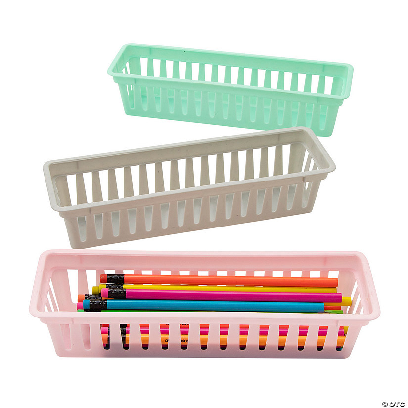 10" x 3" Pastel Plastic Classroom Pencil & Marker Baskets - 6 Pc. Image