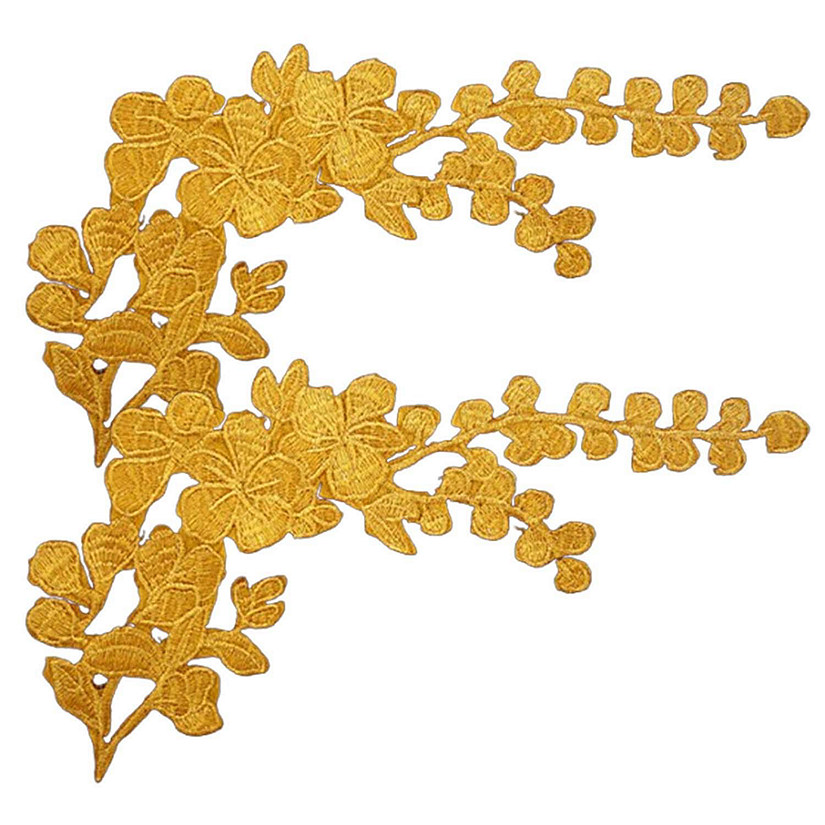 10" x 5.5" Gold Floral Embroidered Patch 12 Pack Image