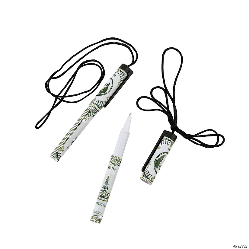 $100 Bill Pens on A Rope - 12 Pc. Image