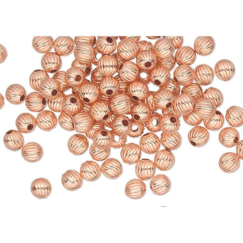 100 Clear-Coated Solid Copper 3mm Round Corrugated Beads, 0.7mm Hole Image