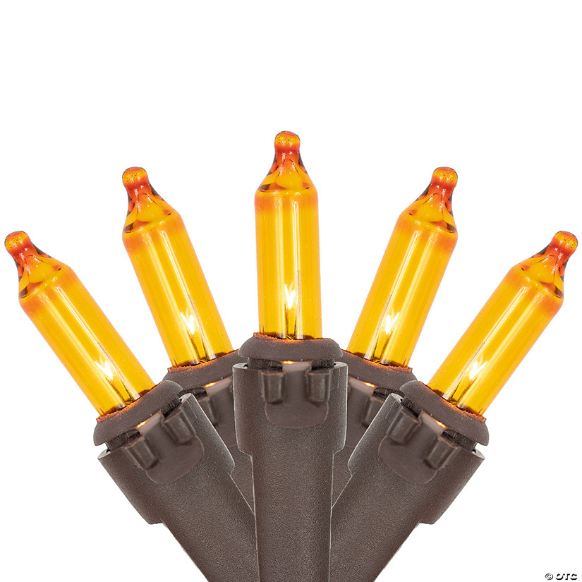 100-Count Amber Mini Fall Harvest Lights 20.25ft Brown Wire