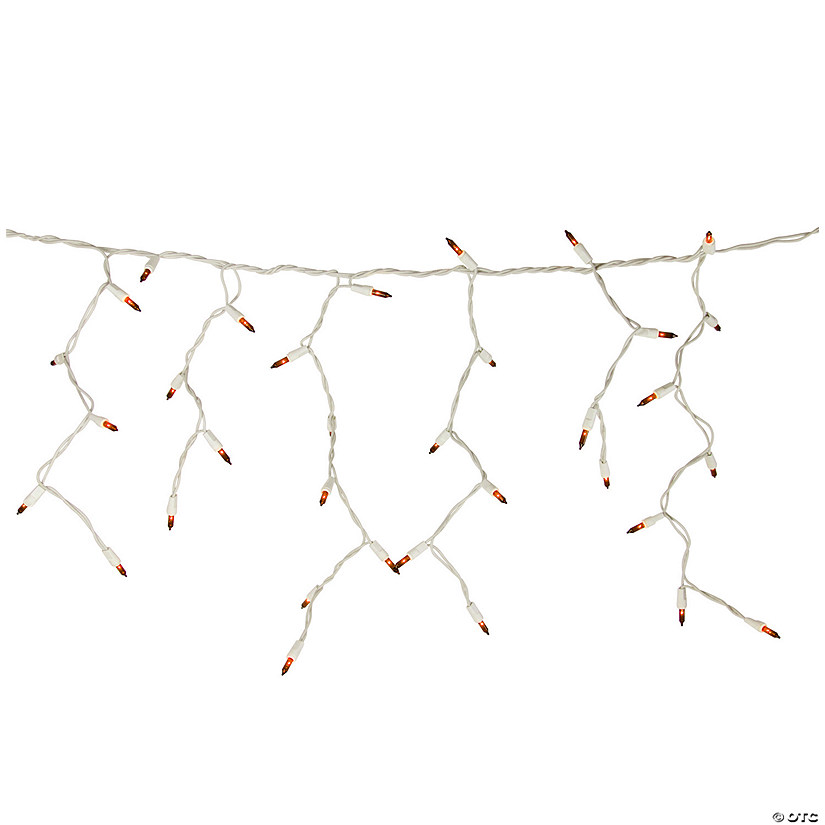 100 Count Orange Mini Icicle Christmas Lights - 3.5 ft White Wire Image
