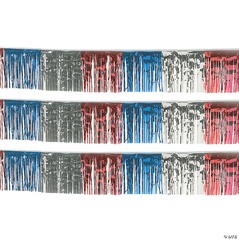 100 Ft. Patriotic Red, Blue & Silver Fringe Foil Banner Decoration Image