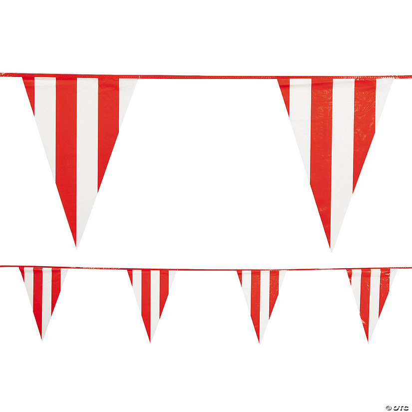 100 Ft. Red & White Striped Plastic Pennant Banner Image