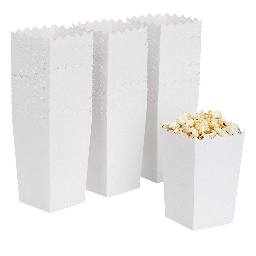 100 Pack White Popcorn Boxes for Party, Bulk Paper Treat Containers for Movie Night Decorations, 3.3 x 5.5 x 3.5 in Image
