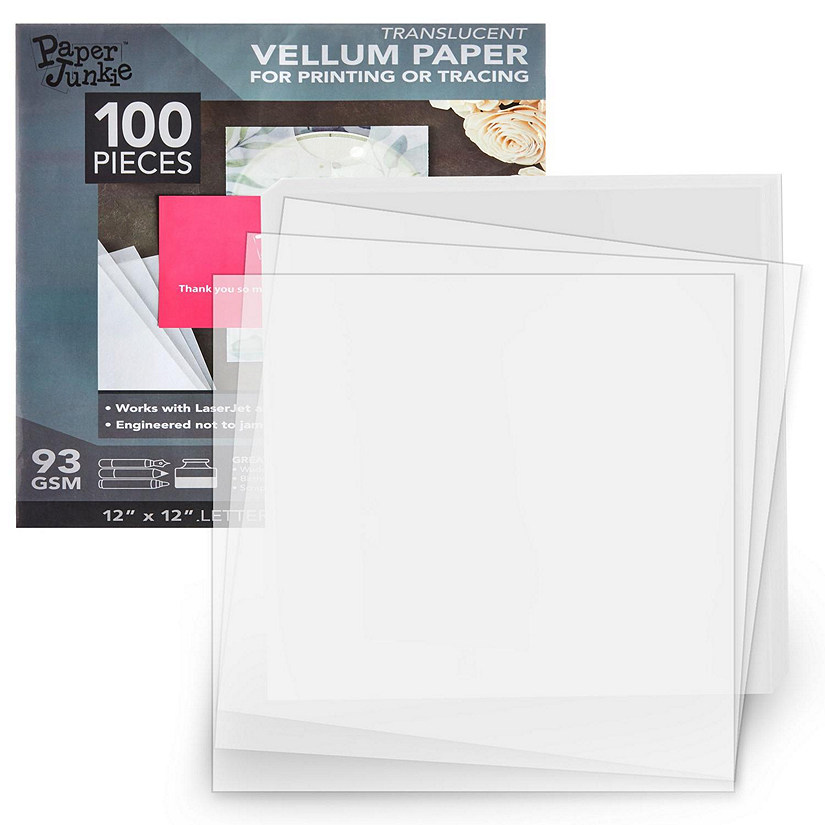 100-Pack White Translucent Vellum Paper Sheets for Invitations and Tracing (12 x 12 in) Image