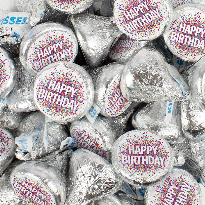 100 Pcs Birthday Candy Party Favors Milk Chocolate Hershey's Kisses with Stickers - Confetti Themed Image