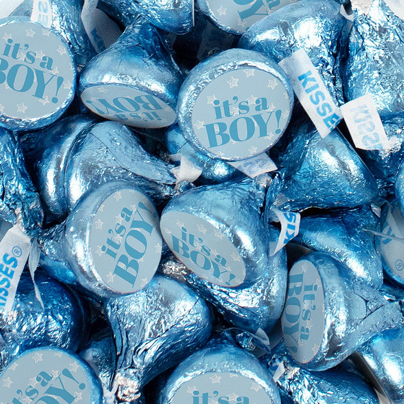 100 Pcs Blue It's a Boy Baby Shower Candy Party Favors Milk Chocolate Hershey's Kisses with Stickers Image