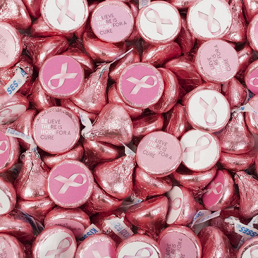 100 Pcs Breast Cancer Awareness Candy Hershey's Kisses Chocolate (1lb, Approx. 100 Pcs)  - By Just Candy Image