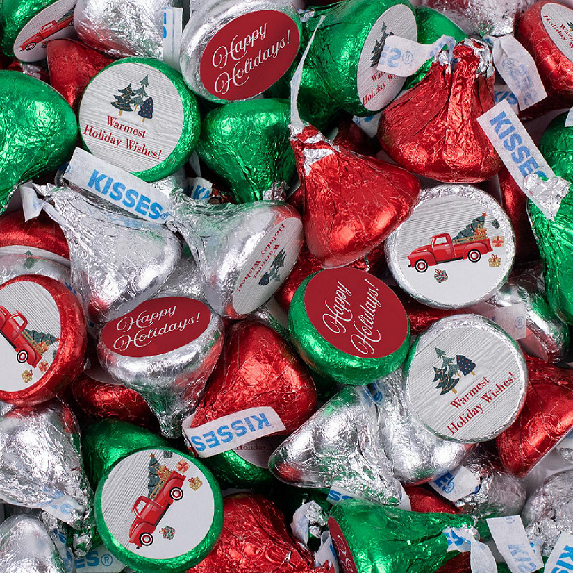 100 Pcs Christmas Candy Chocolate Hershey's Kisses Bulk (1lb) - Vintage Red Truck Image