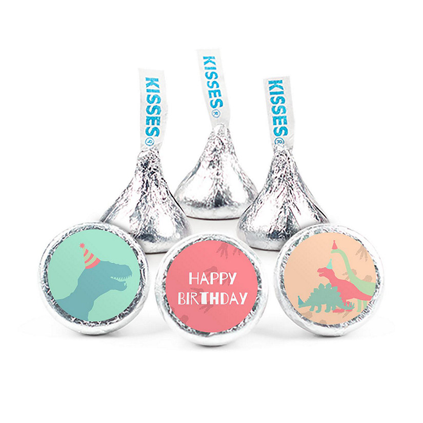 100 Pcs Girl Dinosaur Kid's Birthday Candy Party Favors Hershey's Kisses Milk Chocolate (1lb, Approx. 100 Pcs) - No Assembly Required - By Just Candy Image