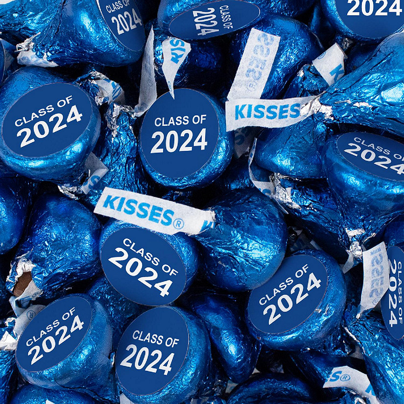 100 Pcs Graduation Candy Party Favors Milk Chocolate Hershey's Kisses with Stickers - Blue Class of 2024 Image