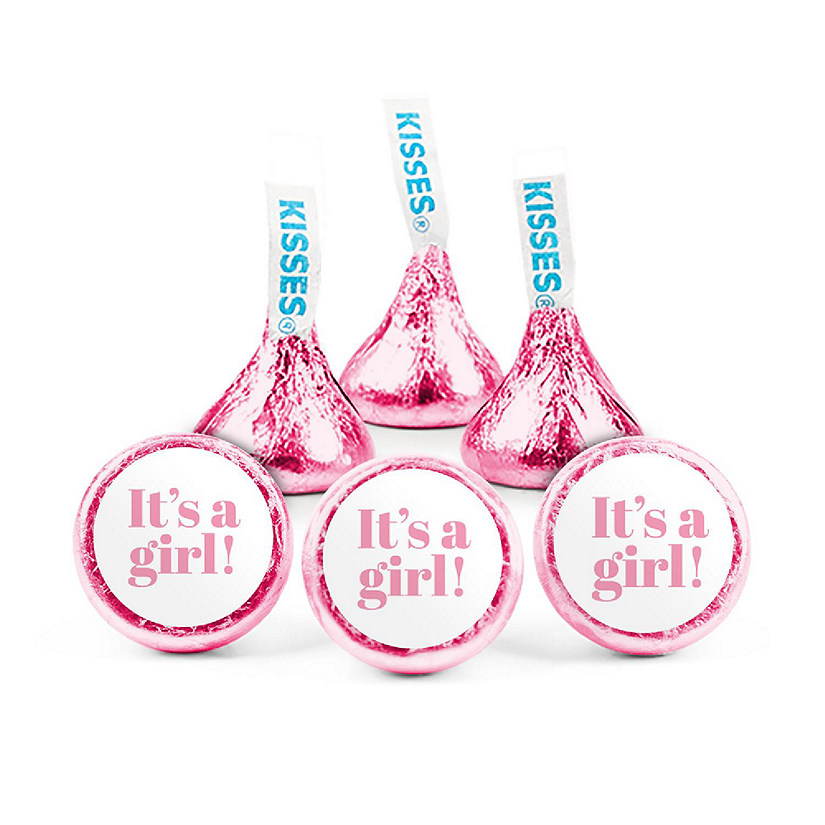 100 Pcs It's a Girl Baby Shower Candy Pink Hershey's Kisses Milk Chocolate (1lb, Approx. 100 Pcs) - No Assembly Required - By Just Candy Image