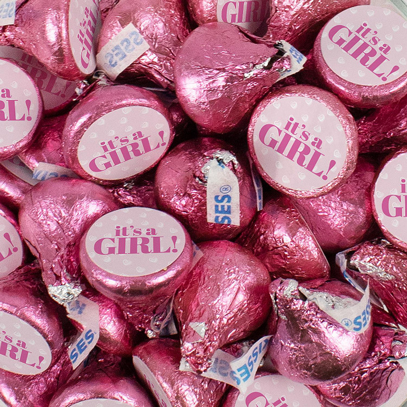 100 Pcs Pink It's a Girl Baby Shower Candy Party Favors Milk Chocolate Hershey's Kisses with Stickers Image