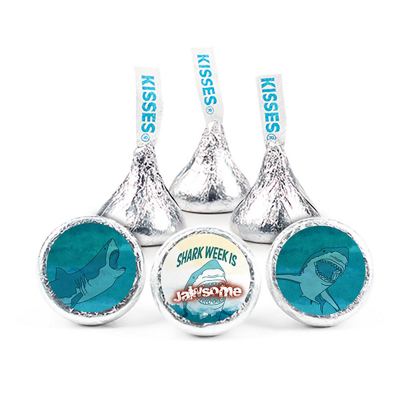 100 Pcs Shark Week Candy Party Favors Milk Chocolate Hershey's Kisses - Jawsome (1lb, Approx. 100 Pcs) - No Assembly Required - By Just Candy Image