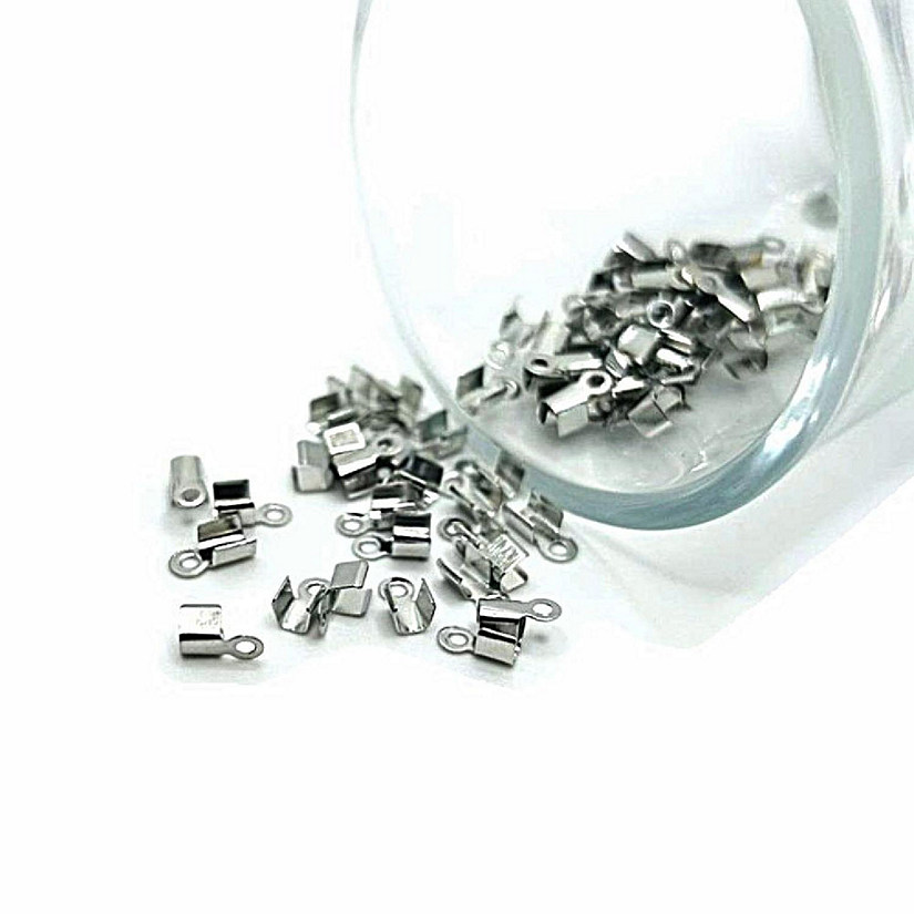 100 Pcs Small Silver Flat Cord Cap Ends Image