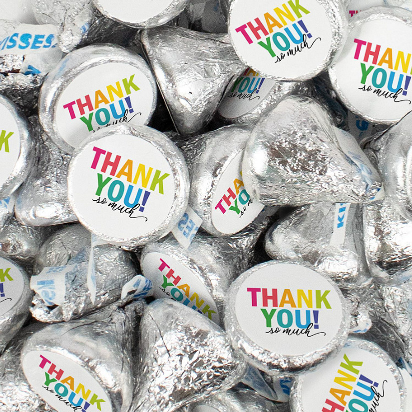 100 Pcs Thank You Candy Favors Milk Chocolate Hershey's Kisses with Stickers - Colorful Thank You Image