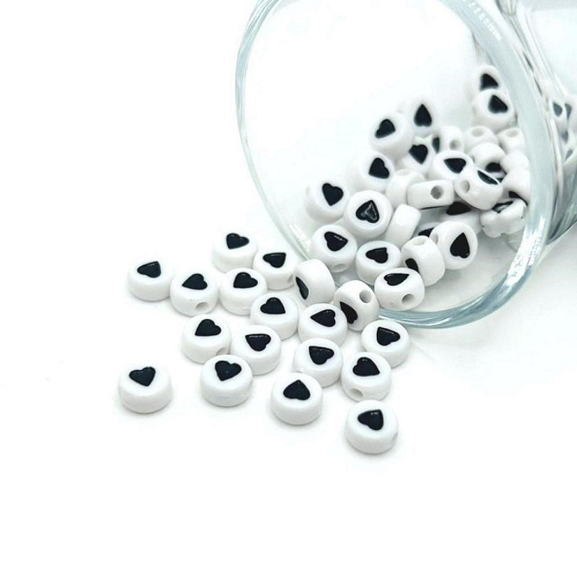 100 Pcs White and Black Heart Beads Image