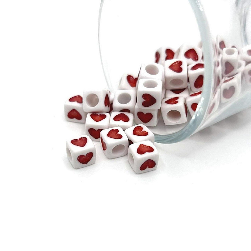 100 Pieces Red and White Heart Beads Image
