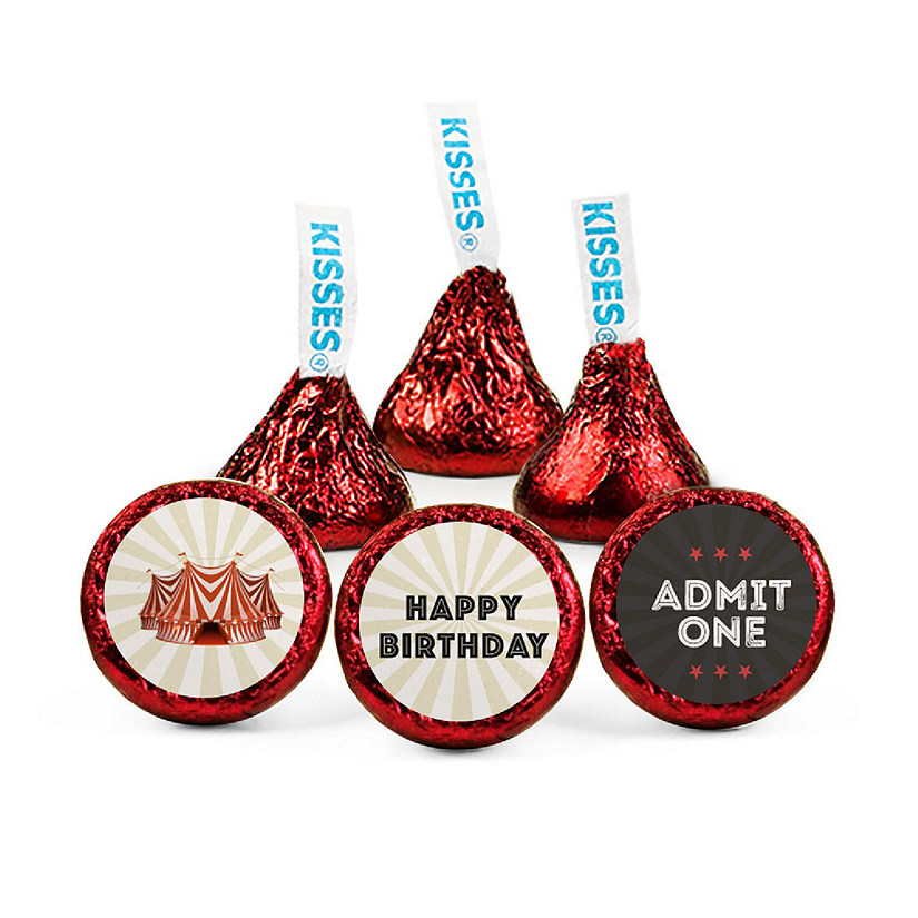 100ct Circus Birthday Candy Party Favors Hershey's Kisses Milk Chocolate (100 Candies + 1 Sheet Stickers) - Assembly Required - by Just Candy Image