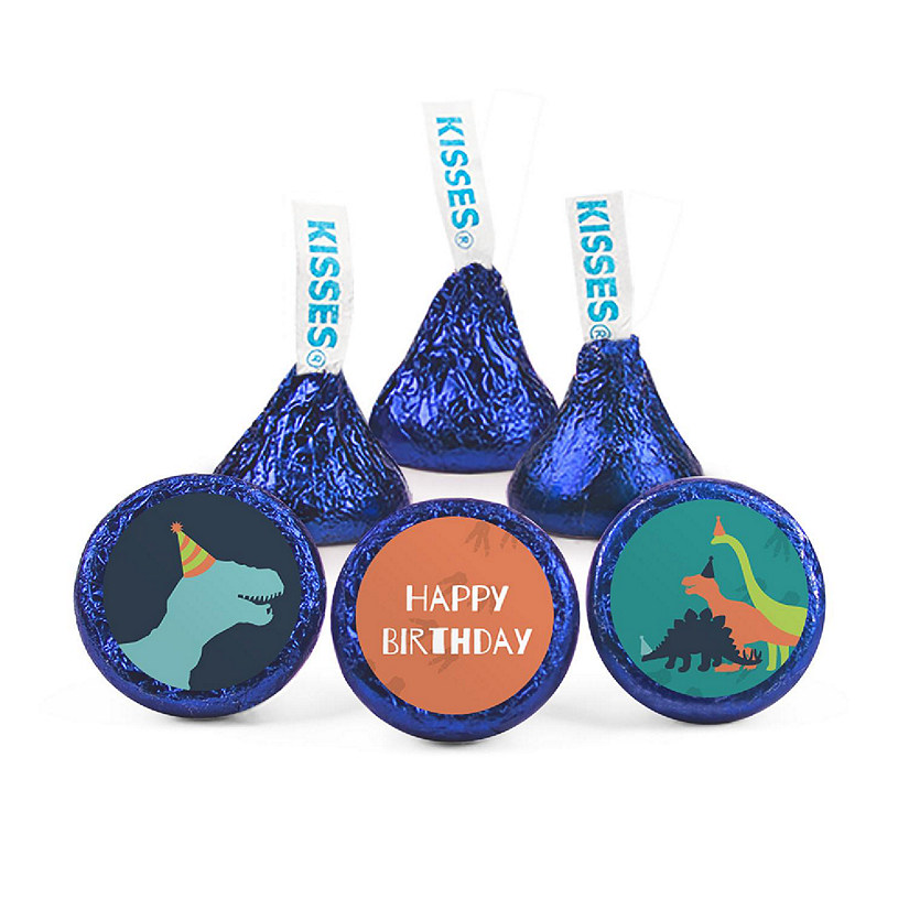 100ct Dinosaur Birthday Candy Party Favors Hershey's Kisses Milk Chocolate (100 Candies + 1 Sheet Stickers) - Assembly Required - by Just Candy Image