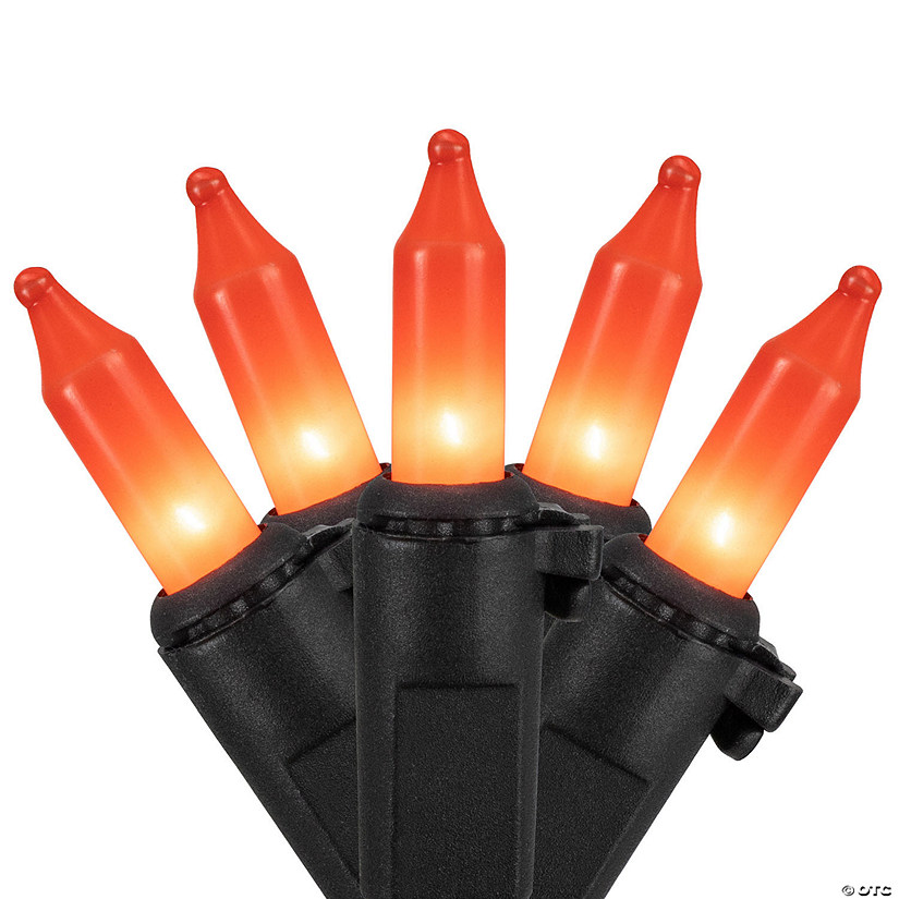 100ct Orange Mini Halloween Light Set  20ft Black Wire Image